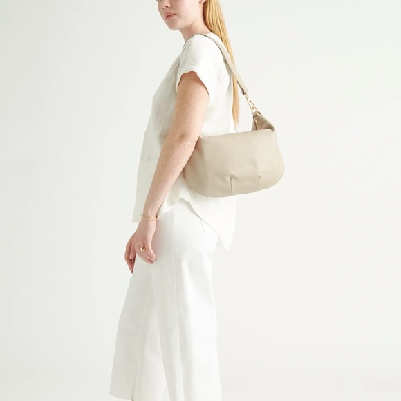 Quince Italian Leather Convertible Crescent
Shoulder Bag in Taupe